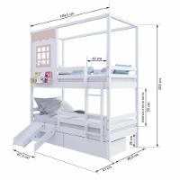 Beliche Casinha Reta Com 02 Gavetas Escorregador E Grade Removível Madeira Maciça Branco/ Rosa Housin - 7