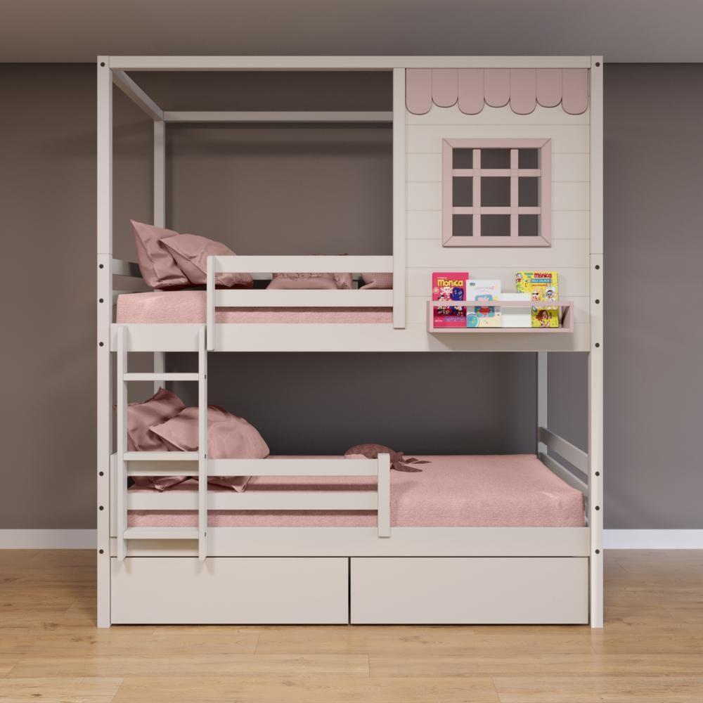 Beliche Casinha Reta Com 02 Gavetas E Grade Removível Madeira Maciça Branco/ Rosa Housin - 1