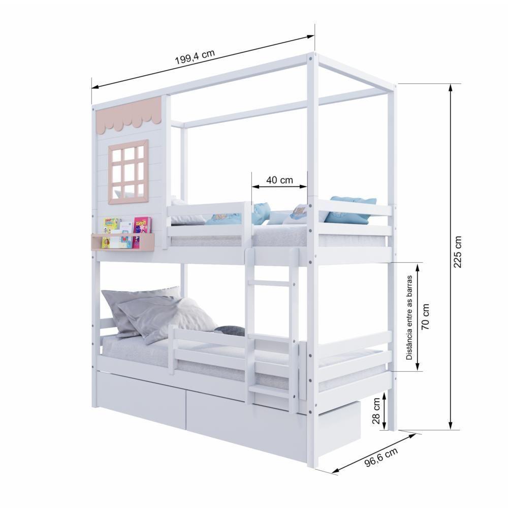 Beliche Casinha Reta Com 02 Gavetas E Grade Removível Madeira Maciça Branco/ Rosa Housin - 7
