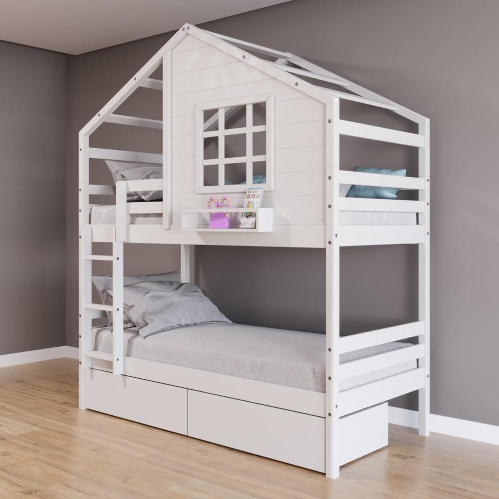 Beliche Casinha Com Janela Com 02 Gavetas Madeira Maciça Branco Housin - 1