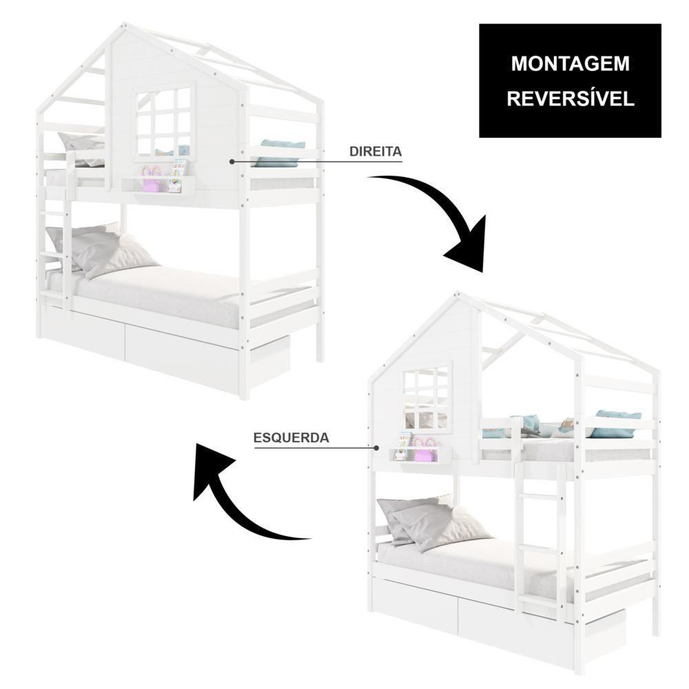 Beliche Casinha Com Janela Com 02 Gavetas Madeira Maciça Branco Housin - 3