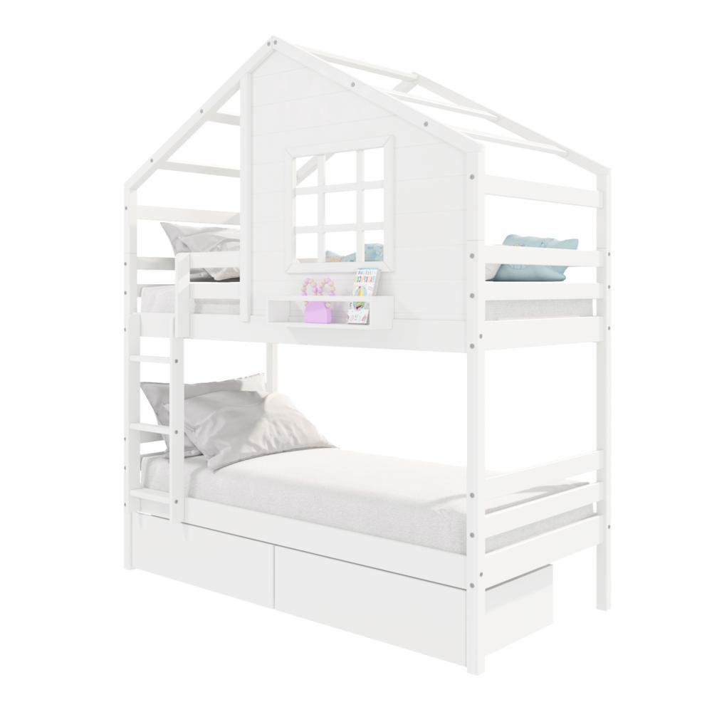 Beliche Casinha Com Janela Com 02 Gavetas Madeira Maciça Branco Housin - 5