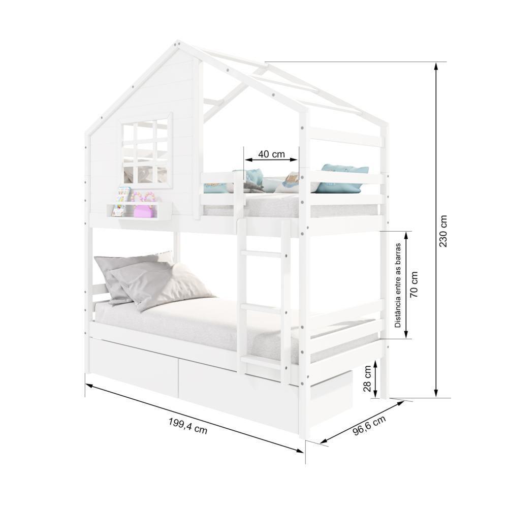 Beliche Casinha Com Janela Com 02 Gavetas Madeira Maciça Branco Housin - 6