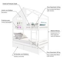 Beliche Casinha Com Janela Com 02 Gavetas Madeira Maciça Branco Housin