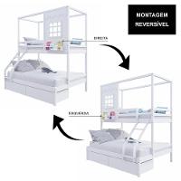 Beliche Casinha Reta Casal/ Solteiro Com 02 Gavetas Madeira Maciça Branco Housin - 2