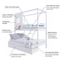 Beliche Casinha Reta Casal/ Solteiro Com 02 Gavetas Madeira Maciça Branco Housin - 5