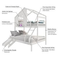 Beliche Casinha Com Janela Casal/Solteiro Com Escada/escorregador Madeira Maciça Branco Housin - 5