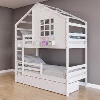 Beliche Casinha Com Janela Com 02 Gavetas E Grade De Proteção Madeira Maciça Branco Housin - 1