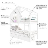 Beliche Casinha Com Janela Com 02 Gavetas E Grade De Proteção Madeira Maciça Branco Housin - 3