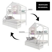 Beliche Casinha Com Janela Casal/solteiro Com 02 Gavetas Madeira Maciça Branco/ Rosa Housin - 2