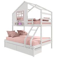 Beliche Casinha Com Janela Casal/solteiro Com 02 Gavetas Madeira Maciça Branco/ Rosa Housin - 3