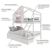 Beliche Casinha Com Janela Casal/solteiro Com 02 Gavetas Madeira Maciça Branco/ Rosa Housin - 5