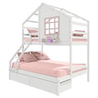 Beliche Casinha Com Janela Casal/solteiro Com 02 Gavetas Madeira Maciça Branco/ Rosa Housin - 6