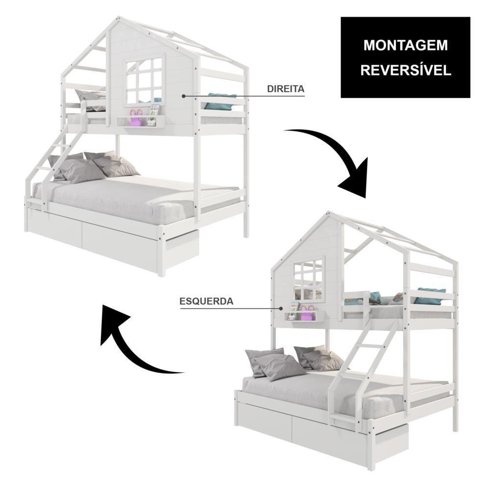 Beliche Casinha Com Janela Casal/Solteiro Com 02 Gavetas Madeira Maciça Branco Housin - 3