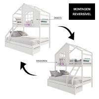 Beliche Casinha Com Janela Casal/Solteiro Com 02 Gavetas Madeira Maciça Branco Housin - 3