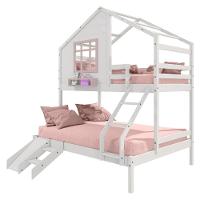 Beliche Casinha Com Janela Casal/Solteiro Com Escada/escorregador Madeira Maciça Branco/ Rosa Housin - 3