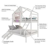 Beliche Casinha Com Janela Casal/Solteiro Com Escada/escorregador Madeira Maciça Branco/ Rosa Housin - 5