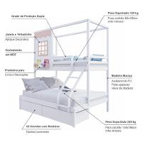 Beliche Casinha Reta Casal/ Solteiro Com 02 Gavetas Madeira Maciça Branco/ Rosa Housin - 5