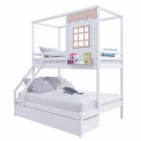 Beliche Casinha Reta Casal/ Solteiro Com 02 Gavetas Madeira Maciça Branco/ Rosa Housin - 6