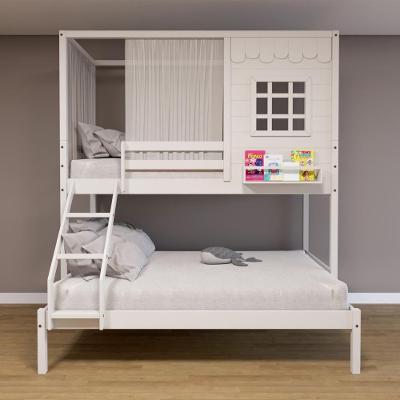 Beliche Casinha Reta Casal- Solteiro Com Cortina Madeira Maciça Branco Housin