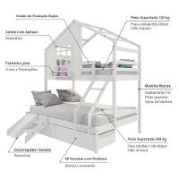 Beliche Casinha Com Janela Casal/Solteiro Com 02 Gavetas E Kit Escada/escorregador Madeira Maciça Branco Housin - 5