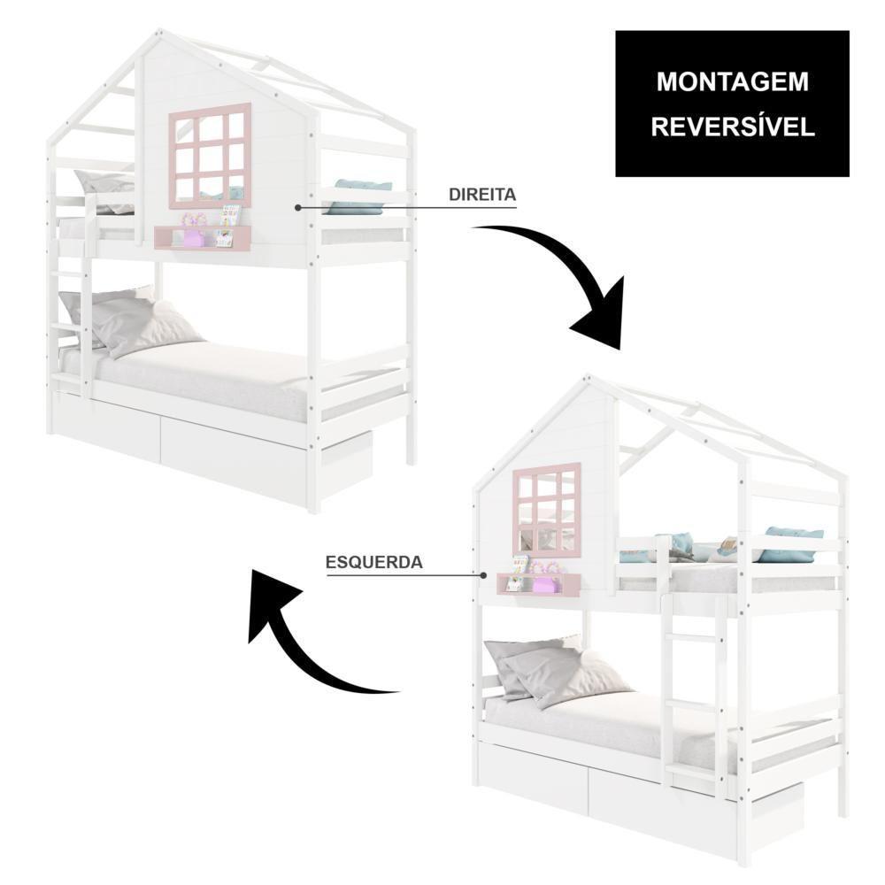 Beliche Casinha Com Janela E 02 Gavetas Madeira Maciça Branco- Rosa Housin - 3