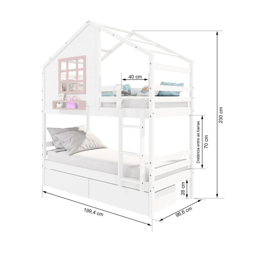 Beliche Casinha Com Janela E 02 Gavetas Madeira Maciça Branco- Rosa Housin - 6