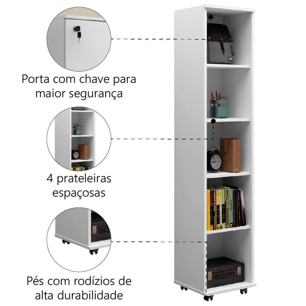 Armário Multiuso Lavanderia Com Chave E Rodízios 1 Porta Lune Branco J&a Branco - 3