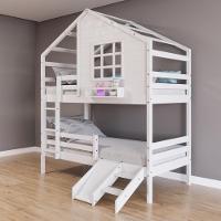 Beliche Casinha Com Janela Com Escada/escorregador E Grade De Proteção Madeira Maciça Branco Housin - 1