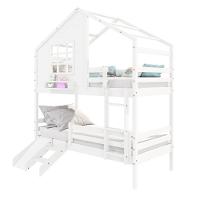 Beliche Casinha Com Janela Com Escada/escorregador E Grade De Proteção Madeira Maciça Branco Housin