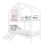 Beliche Casinha Com Janela Com Escada- Escorregador E Grade De Proteção Madeira Branco- Rosa - 2