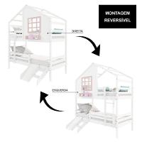 Beliche Casinha Com Janela Com Escada- Escorregador E Grade De Proteção Madeira Branco- Rosa - 3