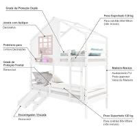 Beliche Casinha Com Janela Com Escada- Escorregador E Grade De Proteção Madeira Branco- Rosa - 5