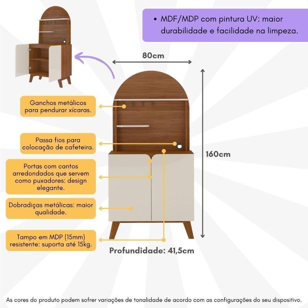 Aparador Cantinho Do Café 2 Portas Retrô Multimóveis Cr50079 Cedro/off White Cedro/off White - 6
