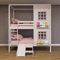 Beliche Casinha Reta Com 02 Janelas E Escorregador Madeira Maciça Branco/ Rosa Housin - 1