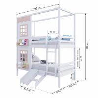 Beliche Casinha Reta Com 02 Janelas E Escorregador Madeira Maciça Branco/ Rosa Housin