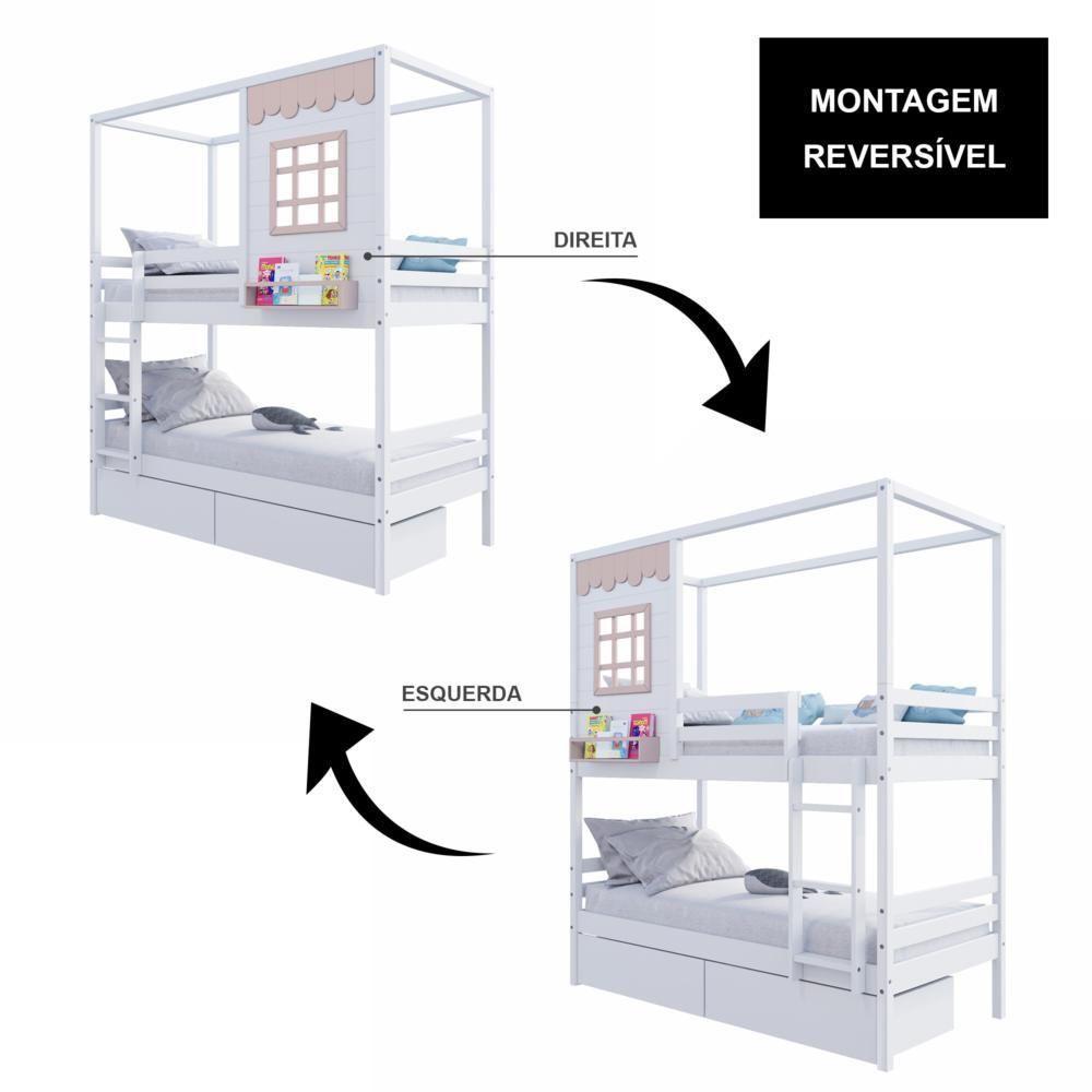 Beliche Casinha Reta Com 02 Gavetas Madeira Maciça Branco/ Rosa Housin - 2