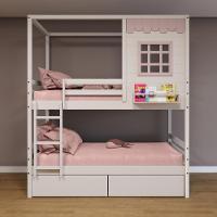 Beliche Casinha Reta Com 02 Gavetas Madeira Maciça Branco/ Rosa Housin - 1