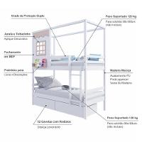 Beliche Casinha Reta Com 02 Gavetas Madeira Maciça Branco/ Rosa Housin - 5