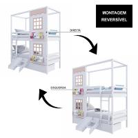 Beliche Casinha Reta Com 02 Janelas 02 Gavetas E Escorregador Madeira Maciça Branco/ Rosa Housin - 2