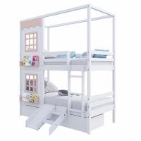 Beliche Casinha Reta Com 02 Janelas 02 Gavetas E Escorregador Madeira Maciça Branco/ Rosa Housin - 3