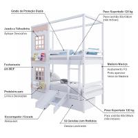 Beliche Casinha Reta Com 02 Janelas 02 Gavetas E Escorregador Madeira Maciça Branco/ Rosa Housin - 5