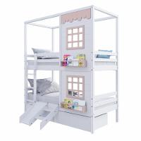 Beliche Casinha Reta Com 02 Janelas 02 Gavetas E Escorregador Madeira Maciça Branco/ Rosa Housin - 6