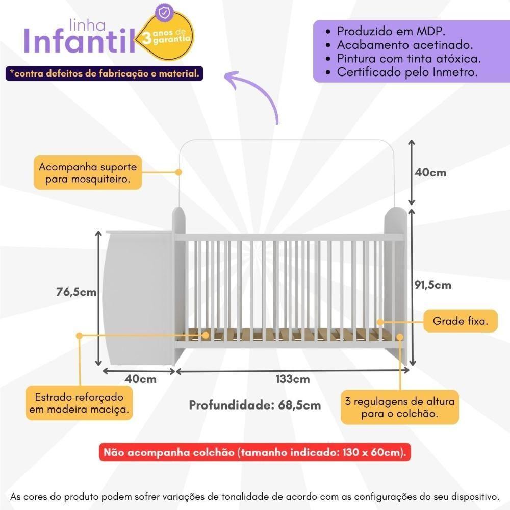 Berço Cômoda Cajuzinho Para Colchão 60x130cm Multimóveis Bb0516 Branco - 7