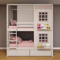 Beliche Casinha Reta Com 02 Janelas 02 Gavetas E Cortina Madeira Maciça Branco/ Rosa Housin - 1