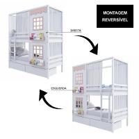 Beliche Casinha Reta Com 02 Janelas 02 Gavetas E Cortina Madeira Maciça Branco/ Rosa Housin - 2