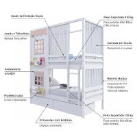 Beliche Casinha Reta Com 02 Janelas 02 Gavetas E Cortina Madeira Maciça Branco/ Rosa Housin - 5