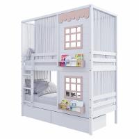 Beliche Casinha Reta Com 02 Janelas 02 Gavetas E Cortina Madeira Maciça Branco/ Rosa Housin - 6