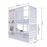 Beliche Casinha Reta Com 02 Janelas 02 Gavetas E Cortina Madeira Maciça Branco/ Rosa Housin - 7