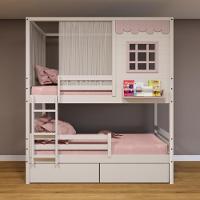 Beliche Casinha Reta Com 02 Gavetas Grade Removível E Cortina Madeira Maciça Branco/ Rosa Housin - 1